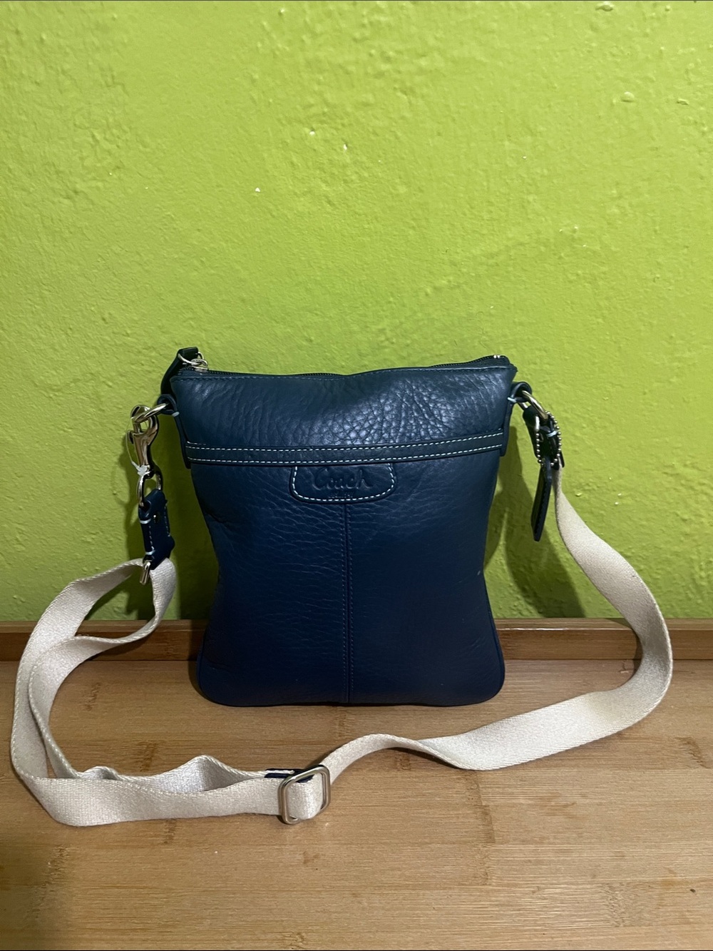 Coach Navy Leather Crossbody with Neutral Canvas Strap - Picture 1 of 4